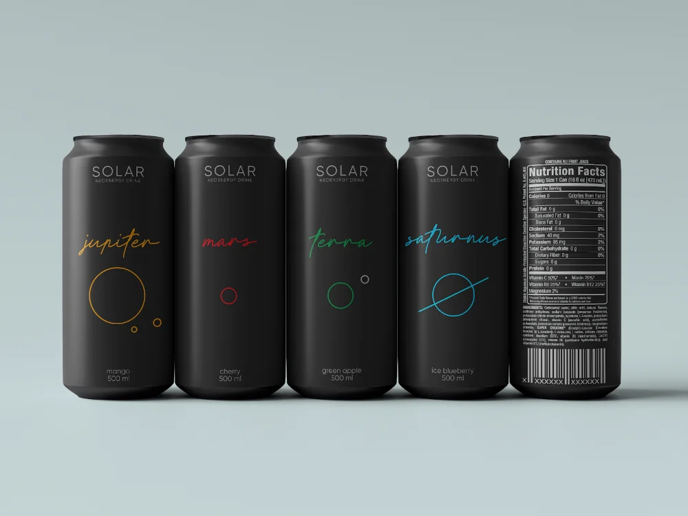 Energy Drink Black Minimalist Solar Planetary Design