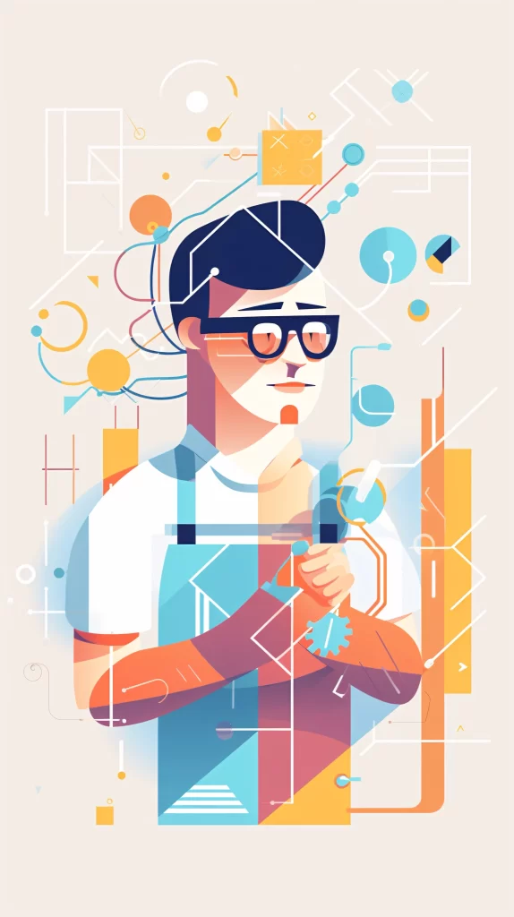 Engineer Blue Orange Abstract Geometric Digital