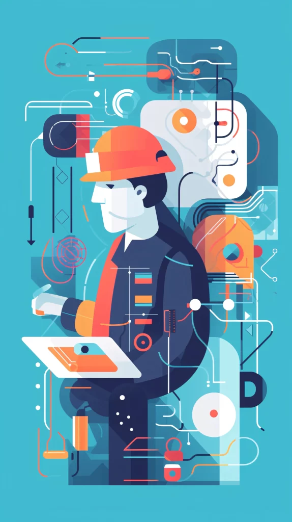 Engineer Orange Blue Digital Abstract Futuristic