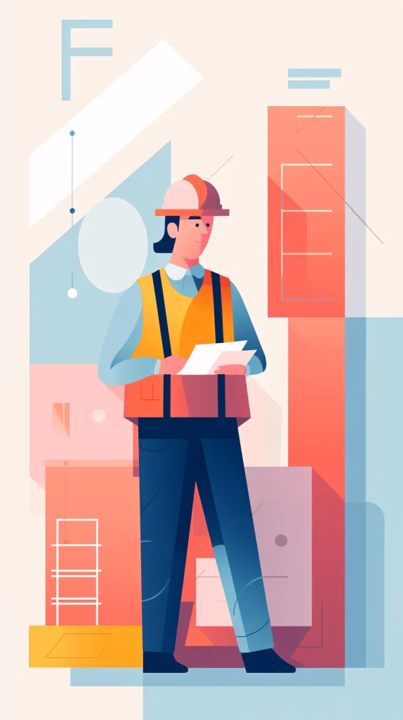 Engineer Orange Blue Safety Vest Flat Illustration Modern