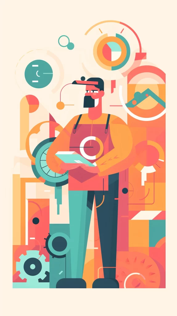 Engineer Orange Gears Digital Abstract
