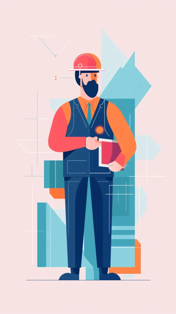 Engineer Red Blue Orange Flat Illustration Modern