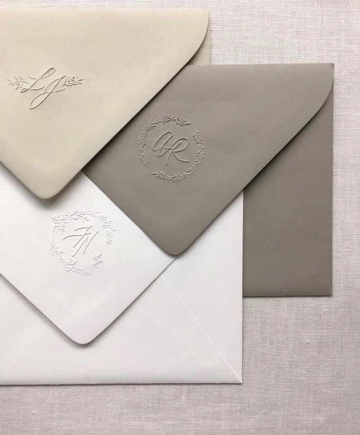 Envelopes Monogram Embossed Neutral Elegant Design
