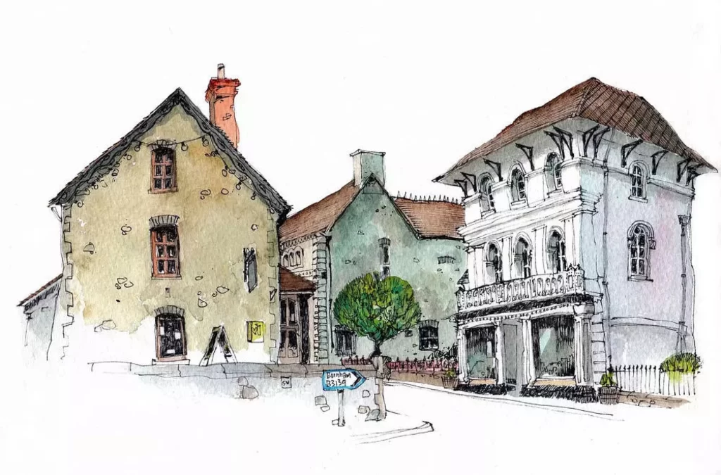 European Architecture Watercolor Village Houses