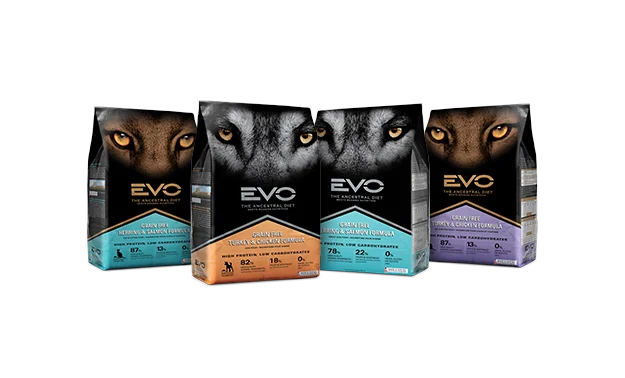 EVO Pet Food Turkey Salmon Formula Black Orange White