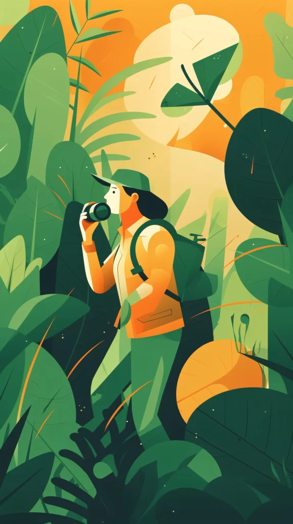 Explorer Green Backpack Binoculars Nature Flat Illustration