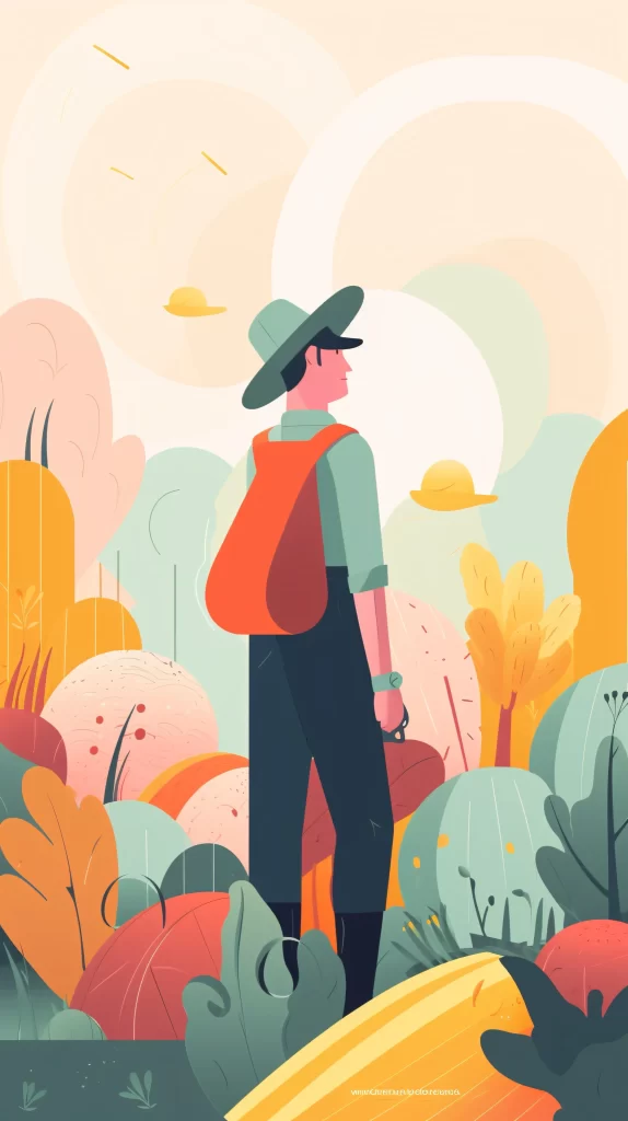 Explorer Green Orange Backpack Flat Illustration Nature