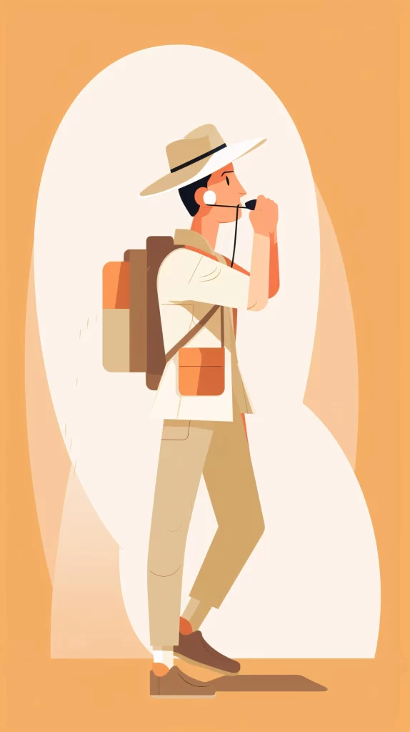 Explorer Khaki Backpack Binoculars Flat Illustration