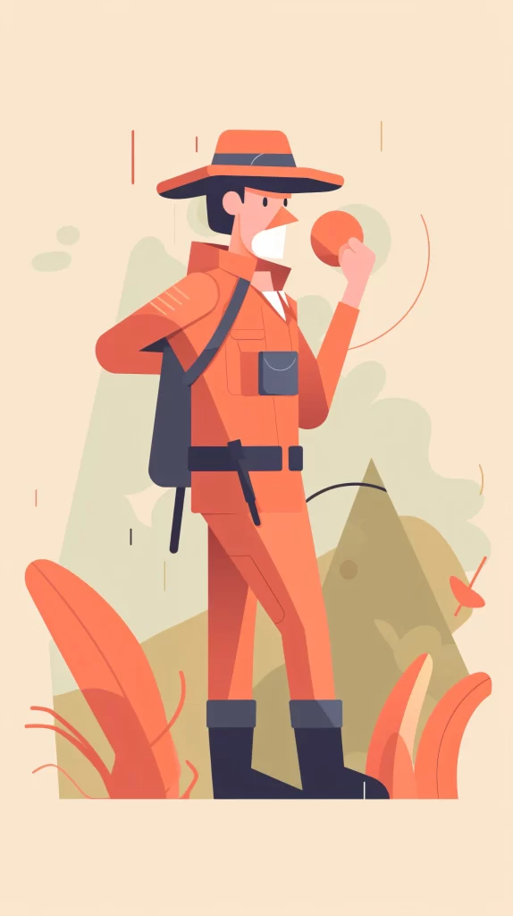 Explorer Orange Hat Backpack Flat Illustration