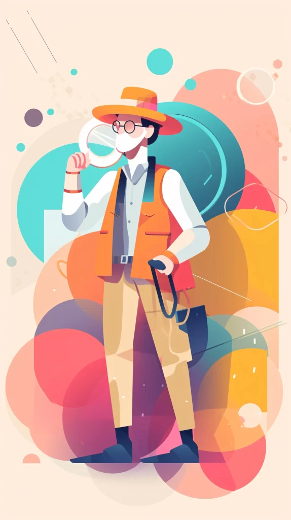 Explorer Orange Hat Magnifying Glass Flat Illustration Adventure