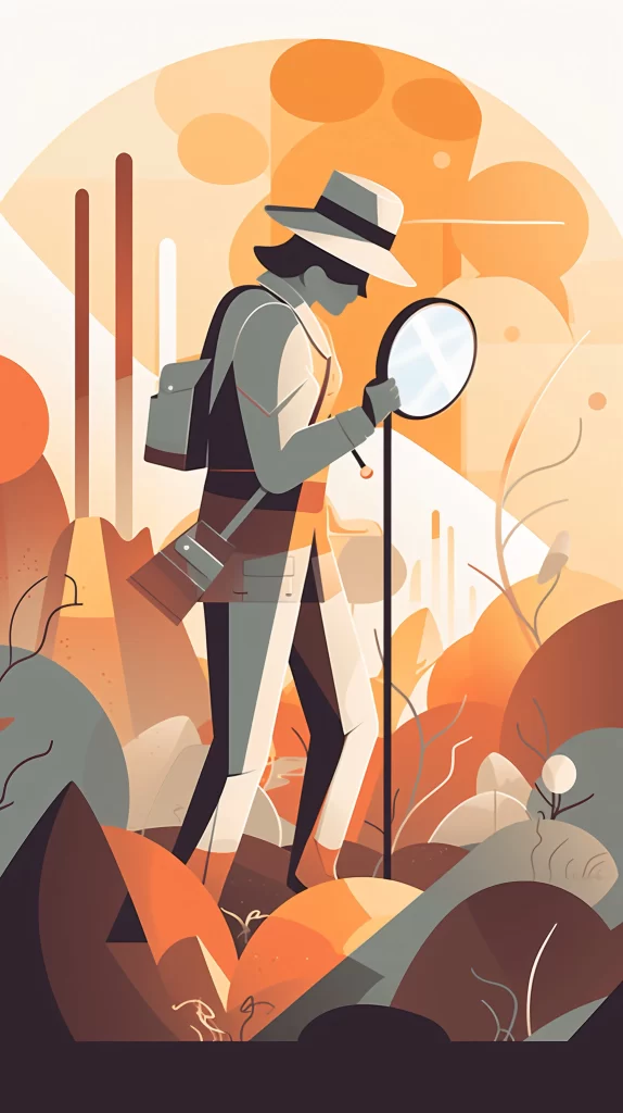 Explorer Orange Hat Magnifying Glass Flat Illustration neutral Nature