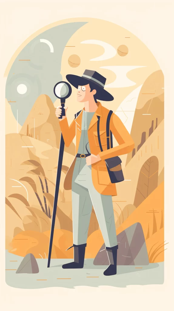 Explorer Orange Hat Magnifying Glass Flat Illustration neutral Nature