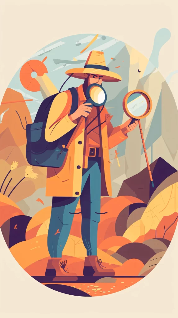 Explorer Orange Magnifying Glass Flat Illustration Nature