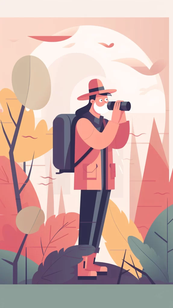 Explorer Red Backpack Binoculars Nature Flat Illustration