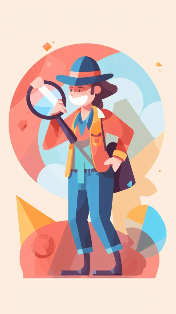 Explorer Red Blue Hat Magnifying Glass Flat Illustration