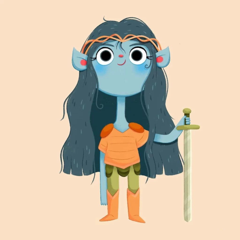 Fantasy Character Warrior Sword Blue Skin Eleonore Pelluau