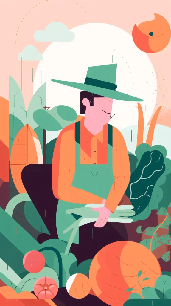 Farmer Green Orange Harvest Vector Illustration