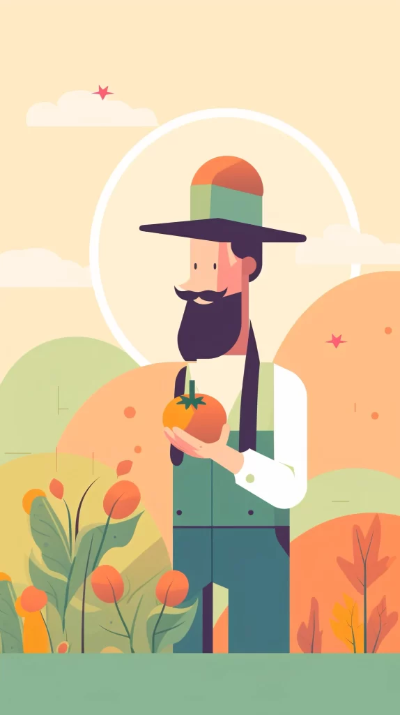 Farmer Green Orange Tomato Flat Illustration