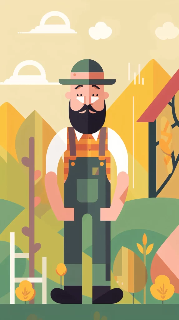 Farmer Green Overalls Flat Illustration Pastel