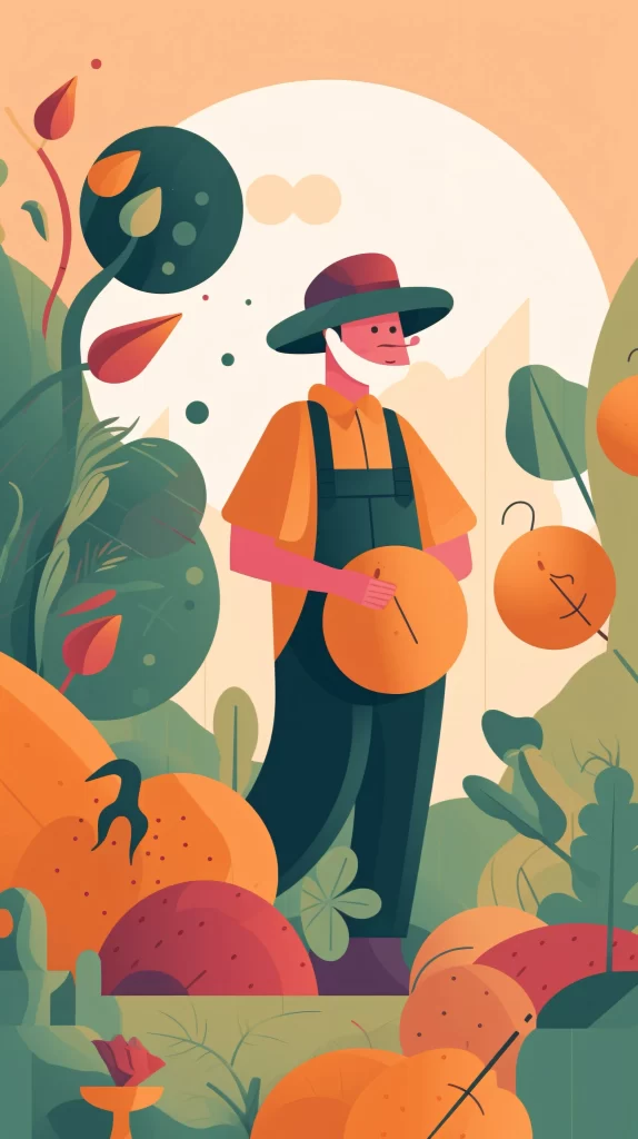 Farmer Orange Green Flat Illustration Harvest