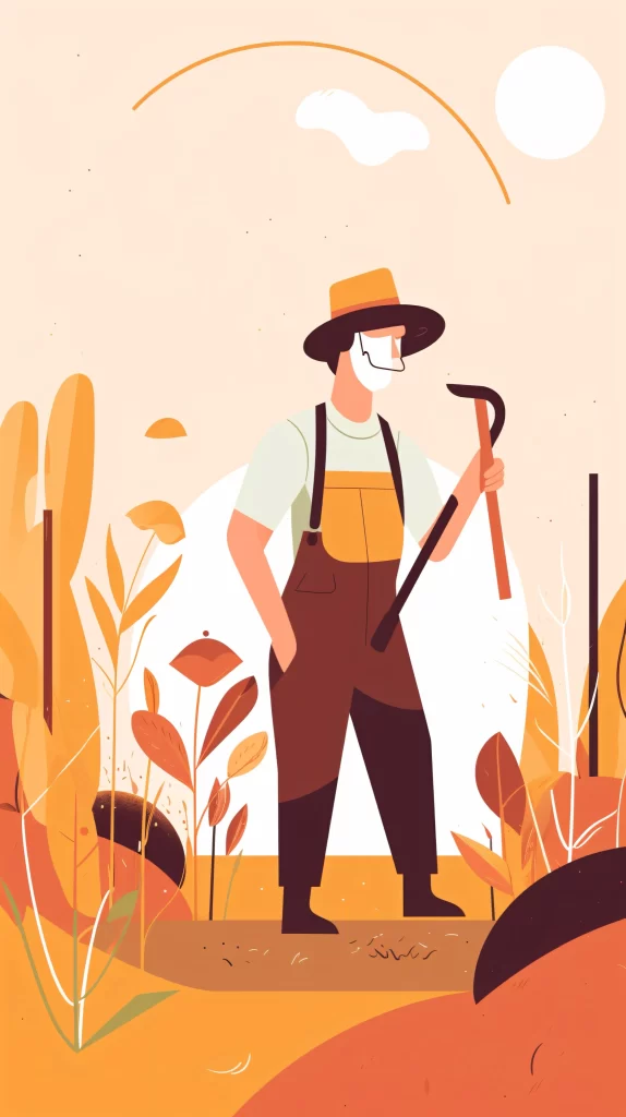 Farmer Yellow Green Overalls Flat Illustration Autumn