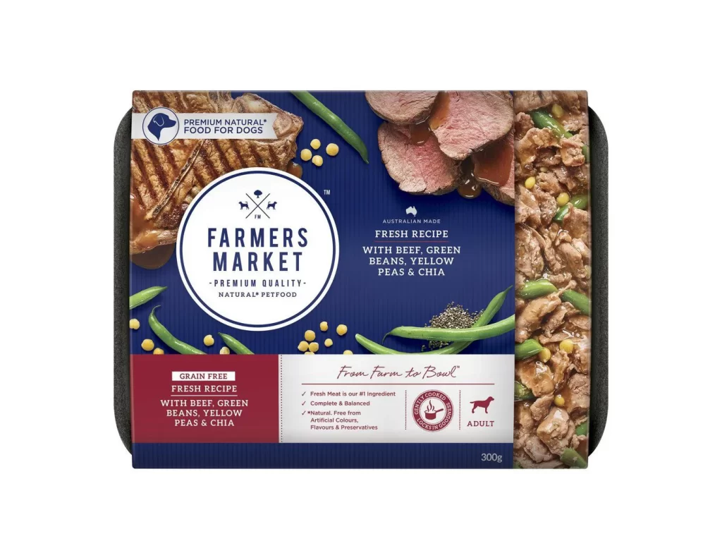 Farmers Market Dog Food Beef Green Beans Yellow Peas Chia Natural Blue Red
