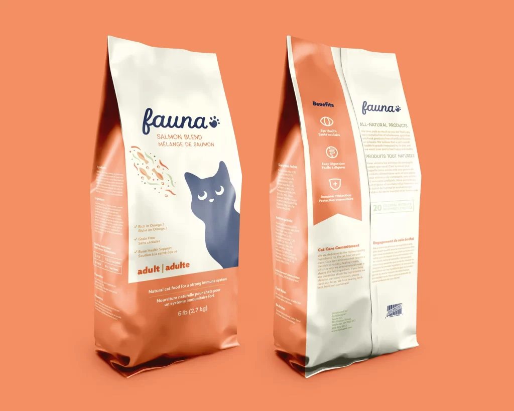 Fauna Cat Food Salmon Salmon Blend White Orange Illustration