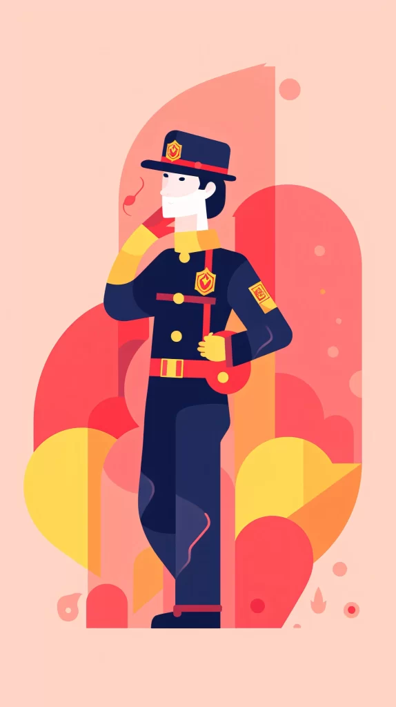 Firefighter Red Blue Shield Flat Illustration Modern