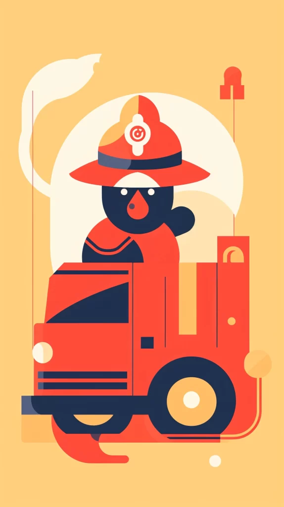 Firefighter Red Firetruck Flat Illustration Modern