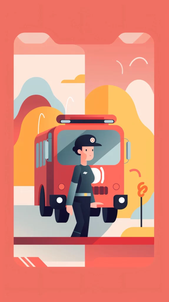 Firefighter Red Firetruck Uniform Flat Illustration Modern