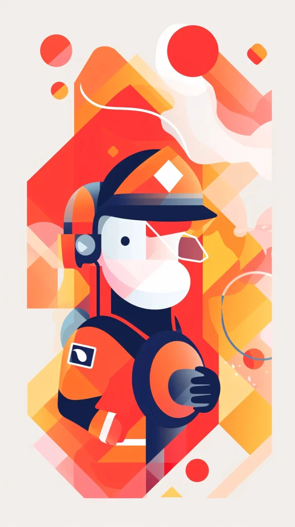 Firefighter Red Helmet Abstract Geometric Shapes