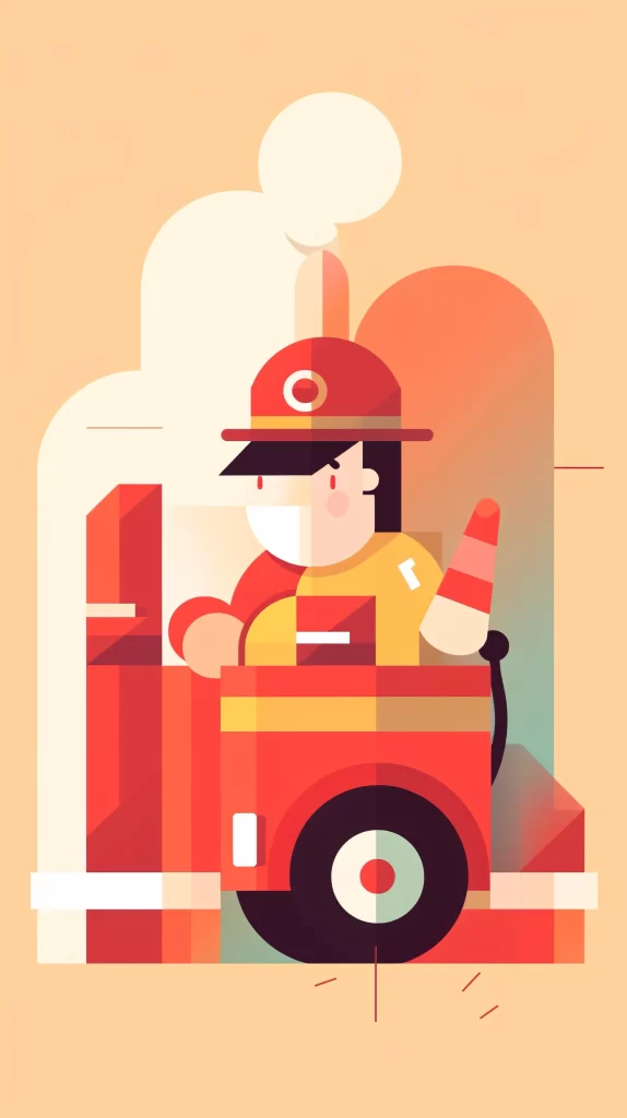 Firefighter Red Helmet Firetruck Vector Illustration