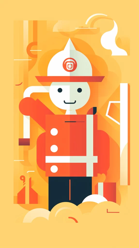 Firefighter Red Helmet Hose Flat Illustration Modern