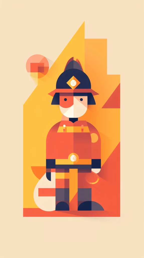 Firefighter Red Helmet Shield Flat Illustration Modern