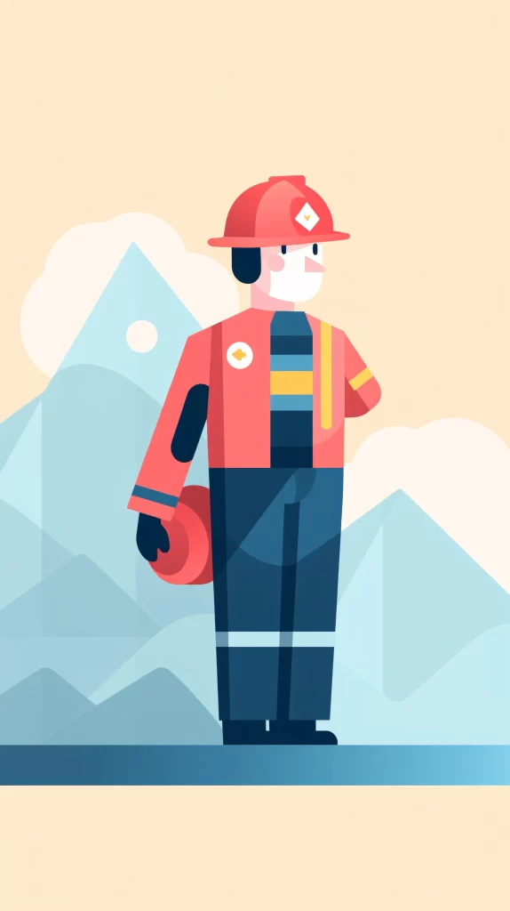 Firefighter Red Helmet Uniform Flat Illustration gray Modern