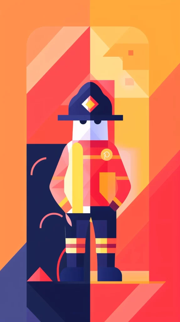 Firefighter Red Yellow Geometric Flat Illustration