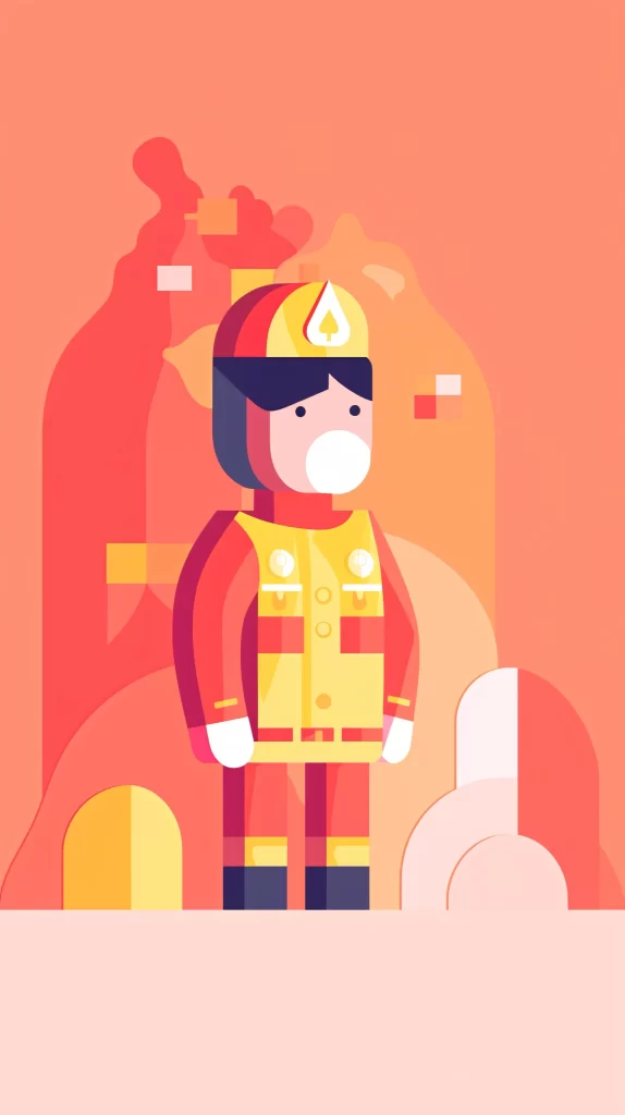 Firefighter Red Yellow Protective Gear Flat Illustration
