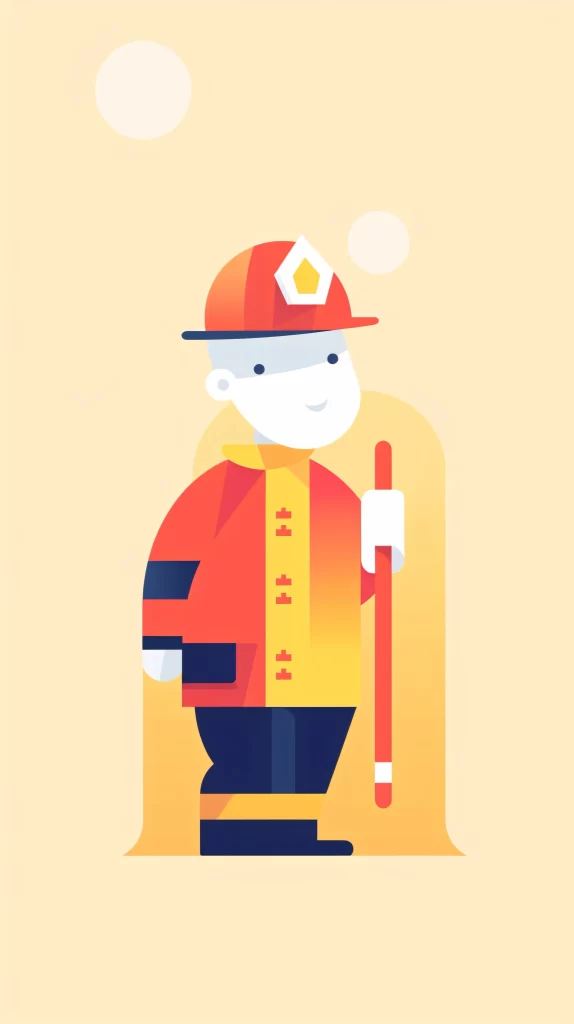 Firefighter Red Yellow Uniform Flat Illustration Modern