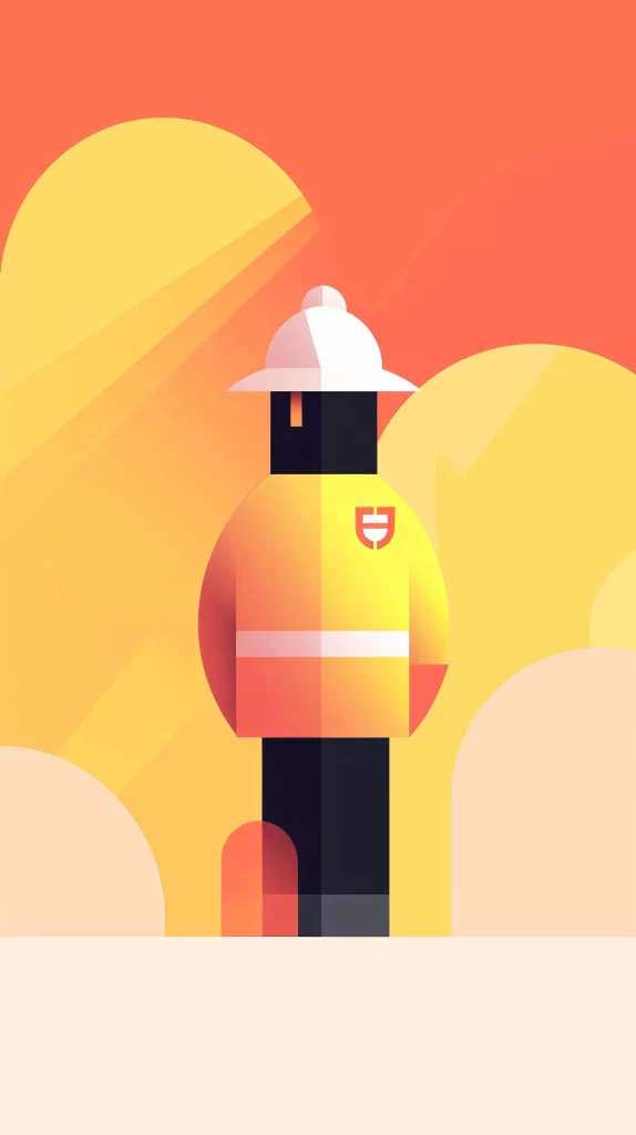 Firefighter Yellow Shield Flat Illustration Modern