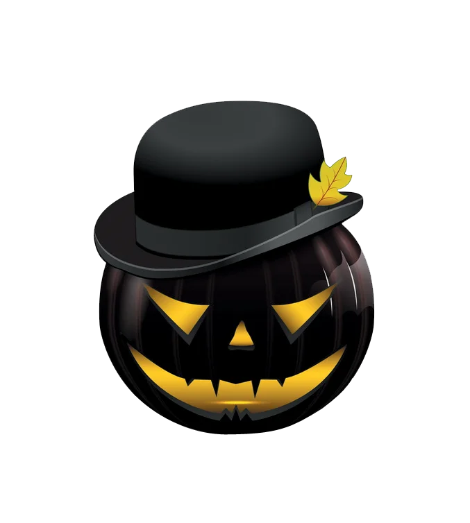 flat black orange glowing carved face leaf hat