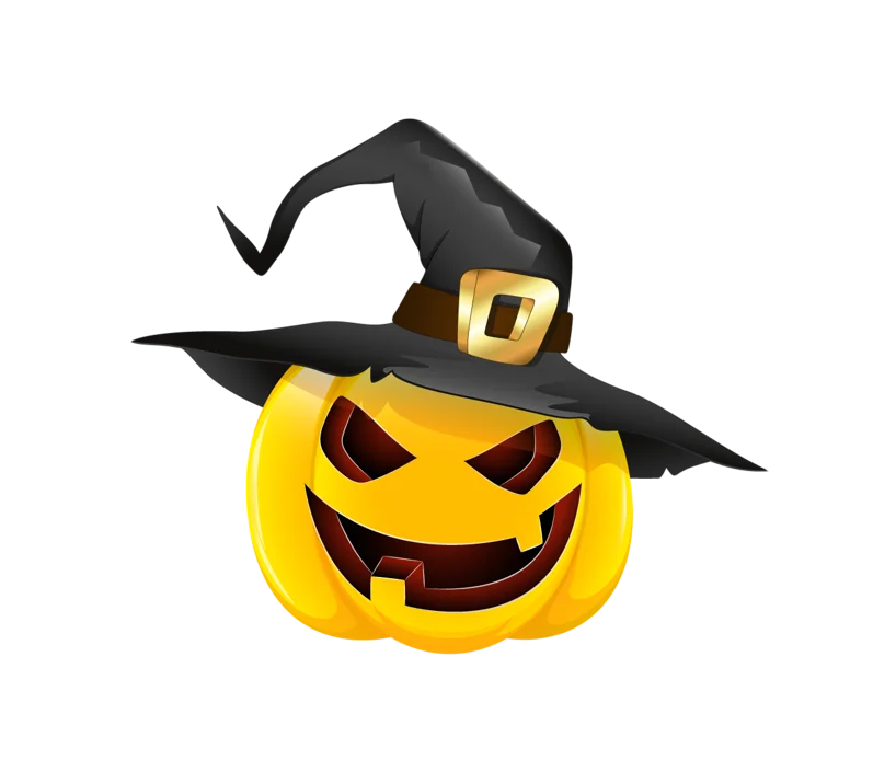 flat orange black hat carved face glowing