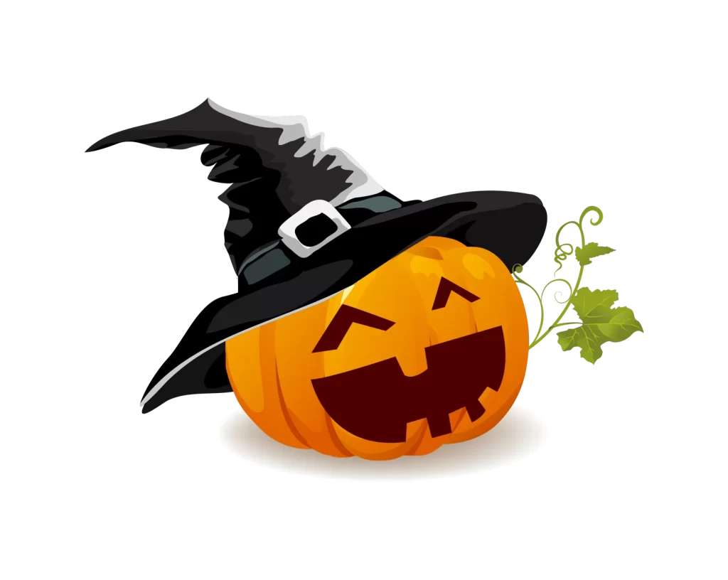 flat orange black white green leaf hat carved face
