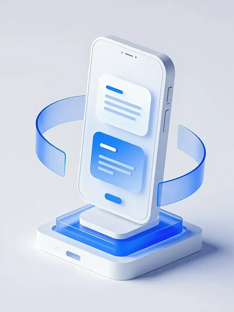 Floating Smartphone with Blue Holographic Interface