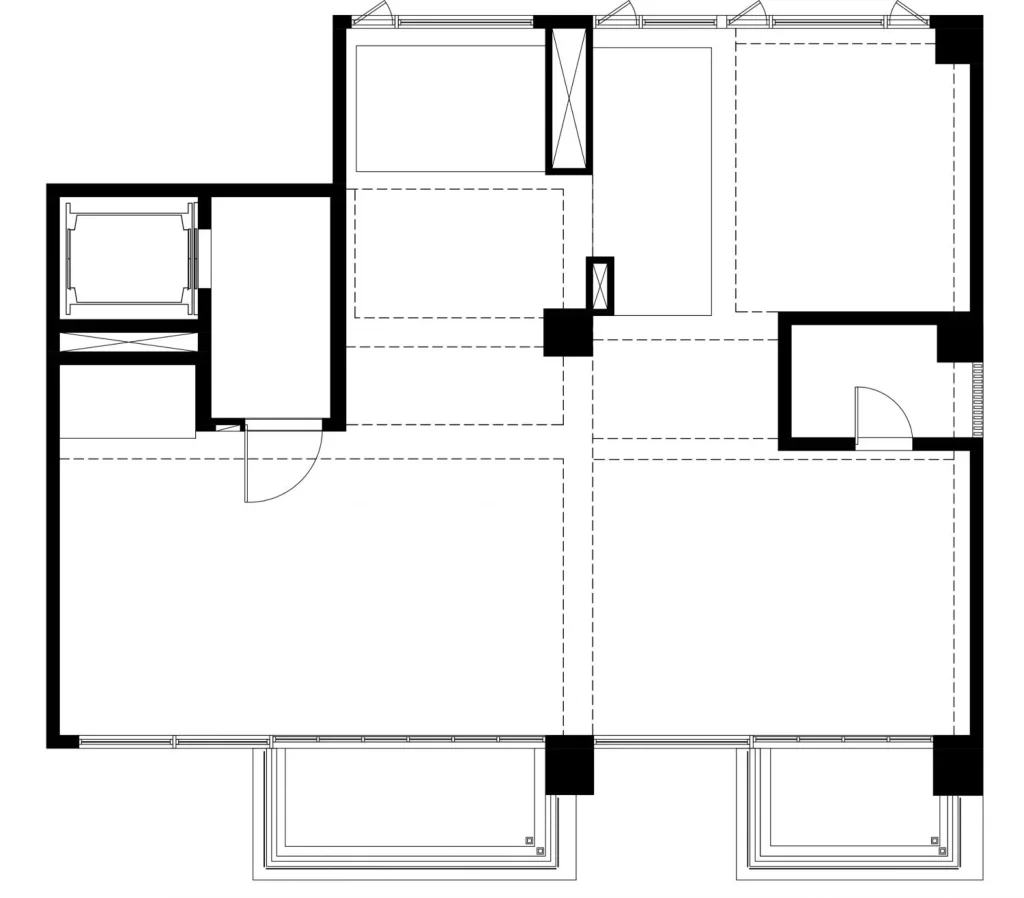 Floor Plan Open Concept Neutral Tones Dashed Lines