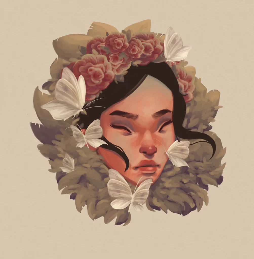 Floral Crown Butterflies Nature Artistic Illustration