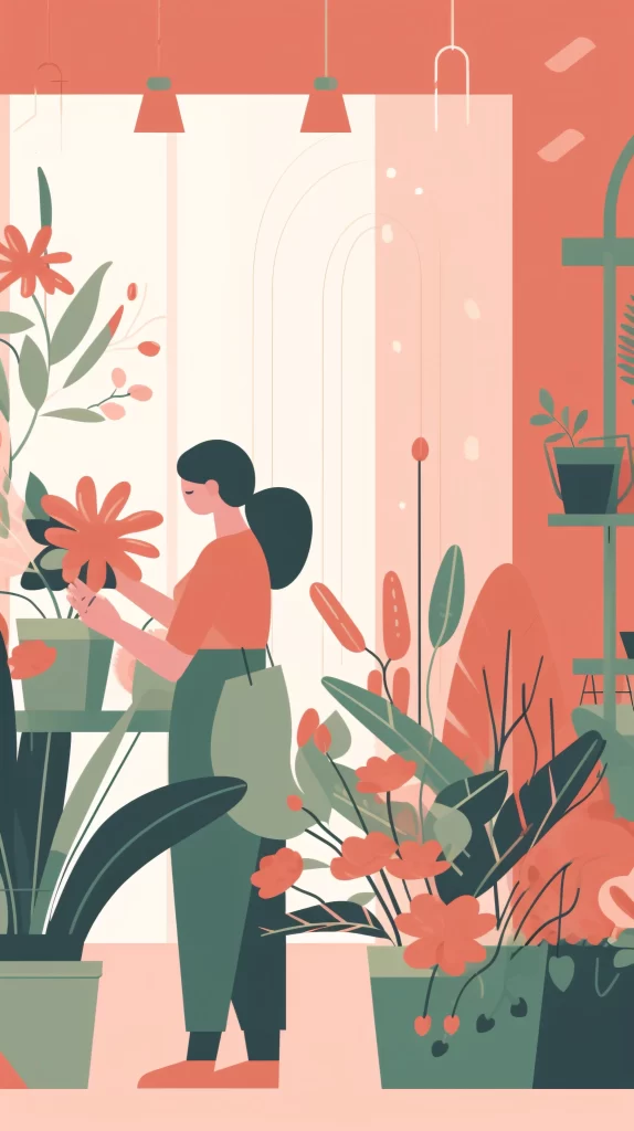 Florist Green Red Vector Illustration Modern