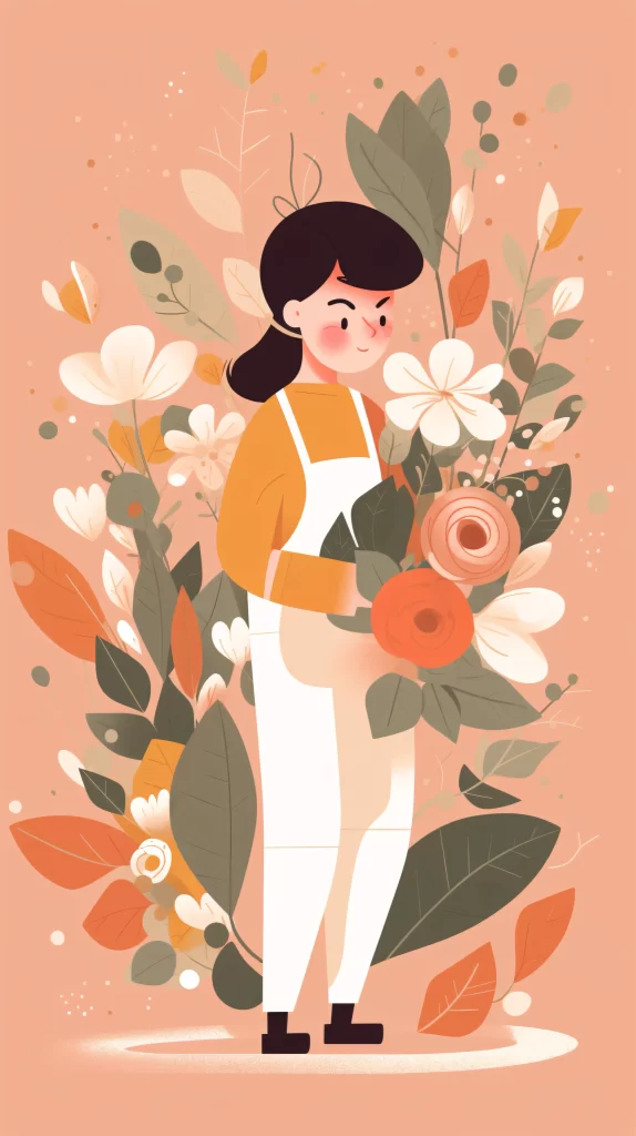 Florist Orange Green White Illustration Modern