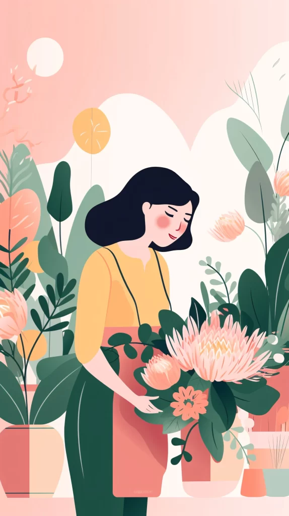 Florist Pink Green Yellow Vector Illustration
