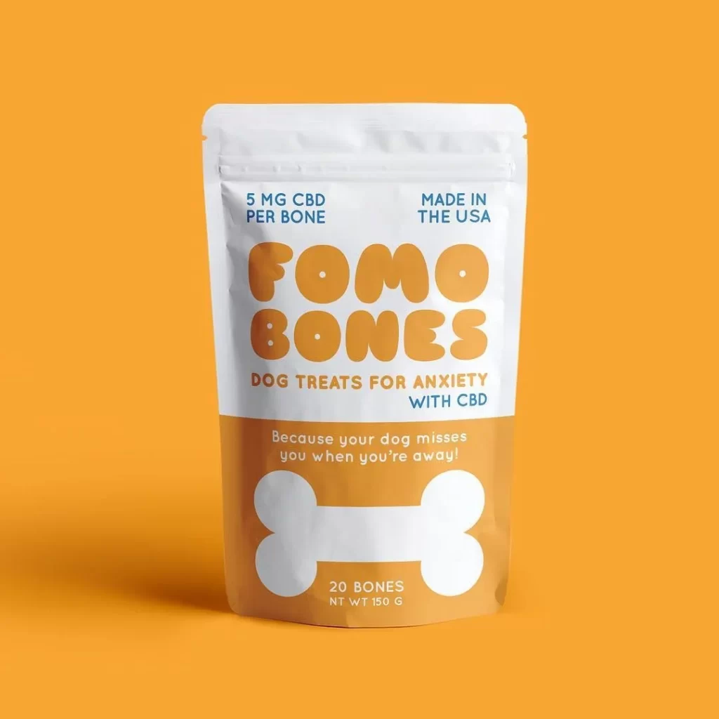 Fomo Bones Dog Treats Anxiety CBD White Orange Illustration