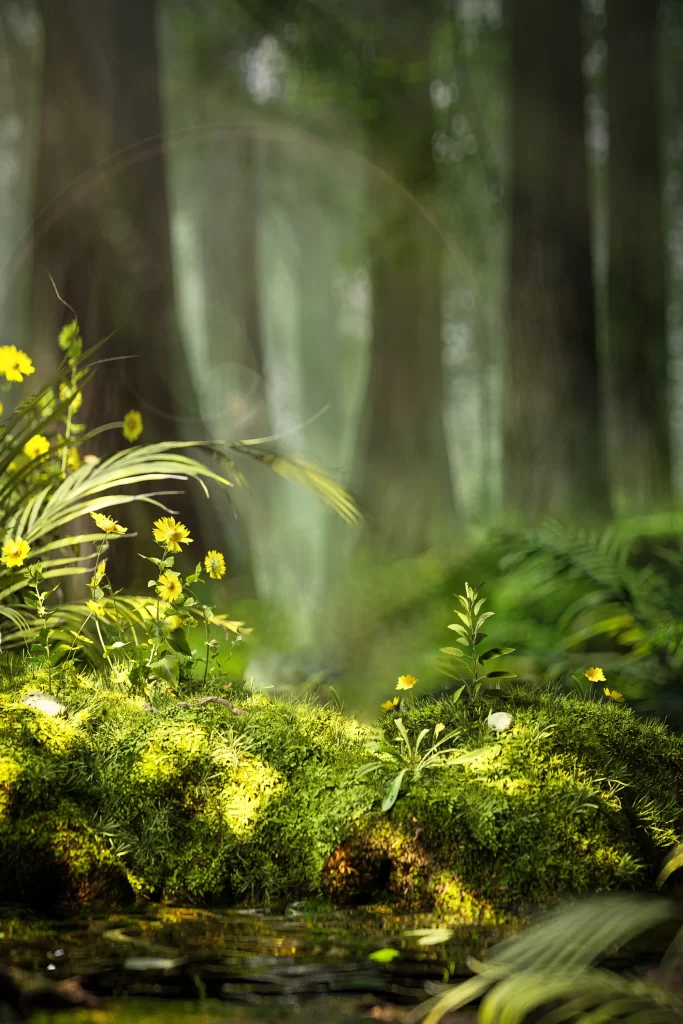 Forest Moss Flowers Sunlight Nature